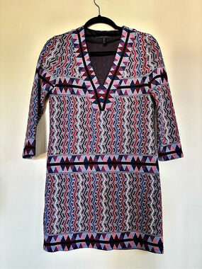 BCBGMAXAZRIA Geometric Mini Dress in Black & Red Size XXS Like New